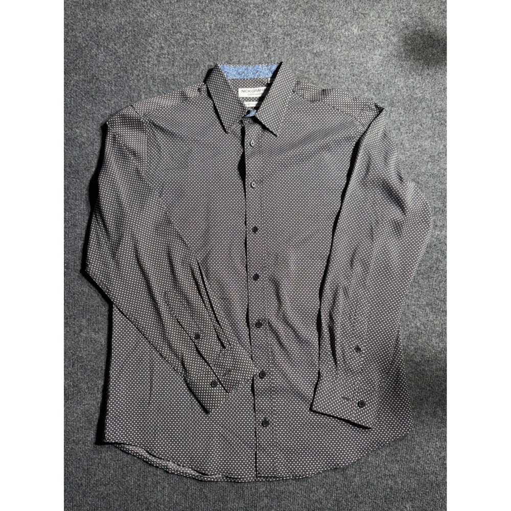 Nick Graham Everywhere Mens‎ Stretch Modern Fit Micro Print Shirt Black White L